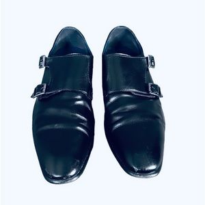 Black Leather Double Monk Strap Shoes